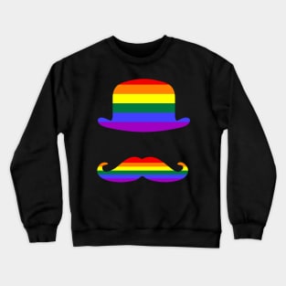 Funny Mustache Gay Pride Flag Bowler Hat Crewneck Sweatshirt